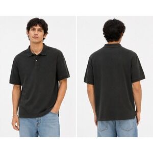 Van Heusen Polo Shirt Men XL Black Short Sleeve Cotton Knit Classic Dadcore